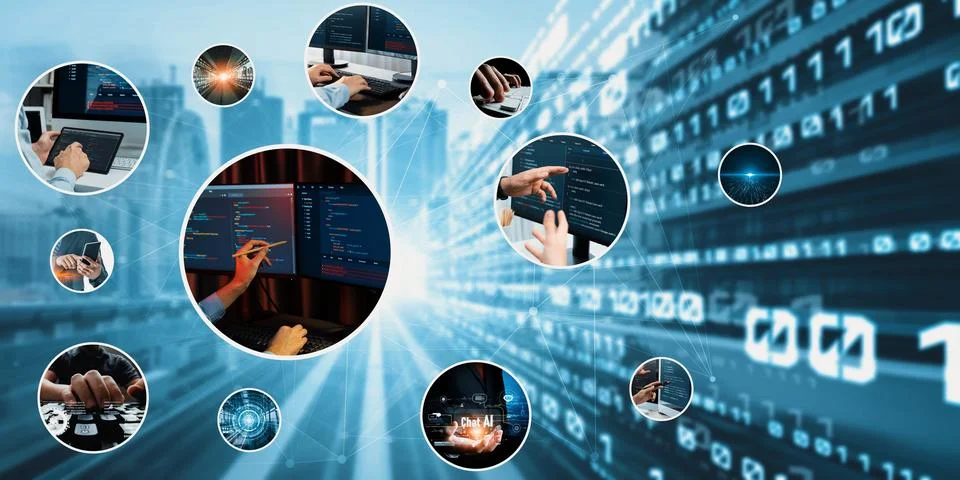 Computer programming, coding and AI artificial intelligence NLP data development Stock Photos