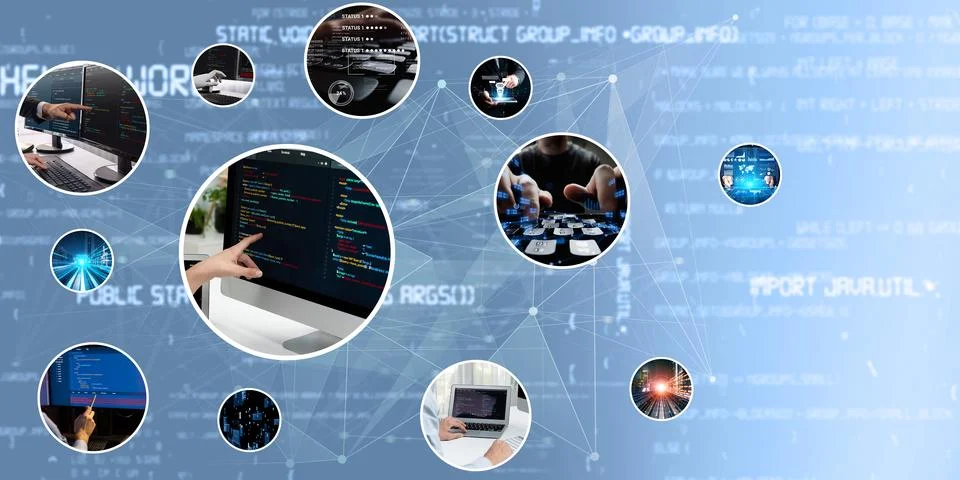 Computer programming, coding and AI artificial intelligence NLP data development Stock Photos