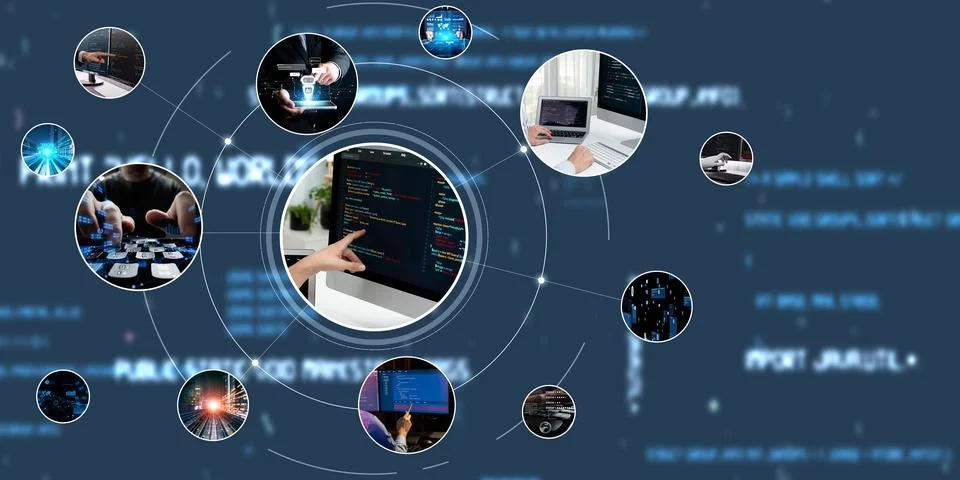 Computer programming, coding and AI artificial intelligence NLP data development Stock Photos