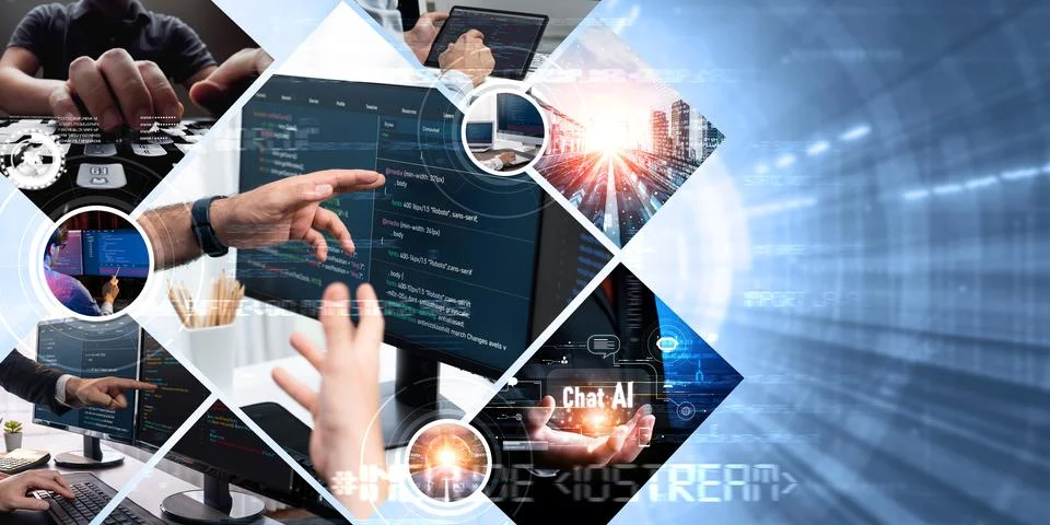 Computer programming, coding and AI artificial intelligence NLP data development Stockfoto's