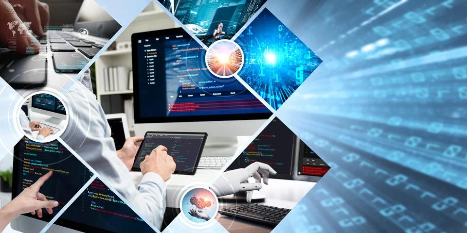Computer programming, coding and AI artificial intelligence NLP data development Stock Photos