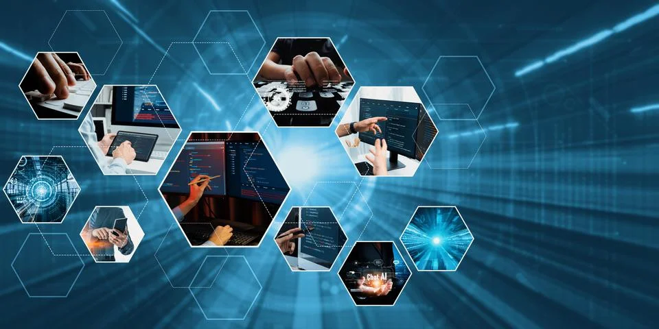 Computer programming, coding and AI artificial intelligence NLP data development 库存照片