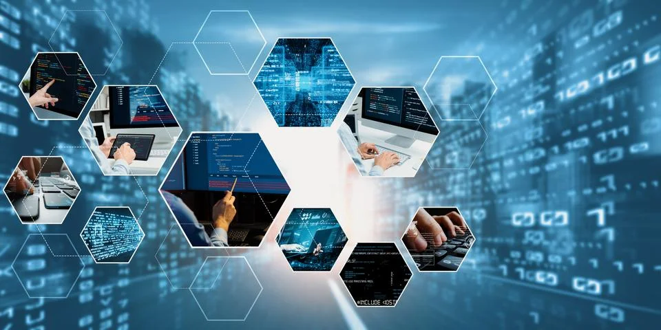 Computer programming, coding and AI artificial intelligence NLP data development Stockfoto's