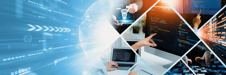 Computer programming, coding and AI artificial intelligence NLP data development Stock Photos