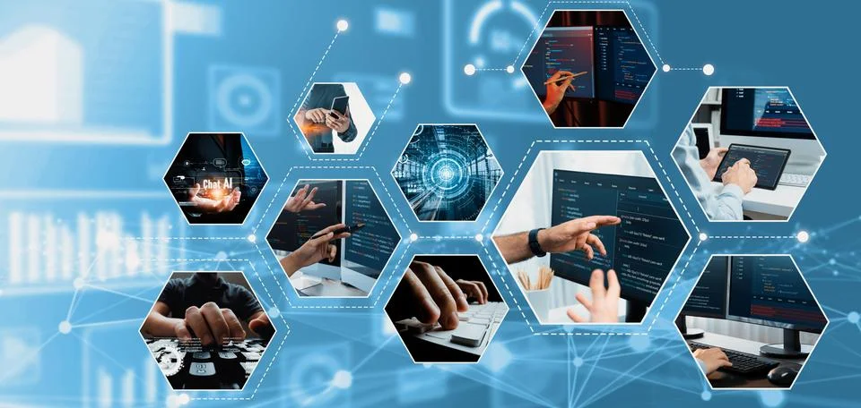 Computer programming, coding and AI artificial intelligence NLP data development Stockfoto's