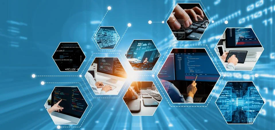 Computer programming, coding and AI artificial intelligence NLP data development Stockfoto's