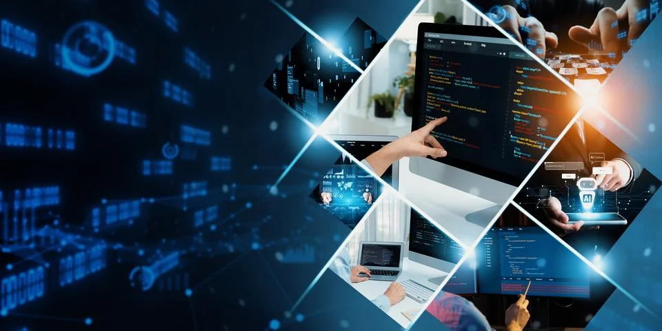 Computer programming, coding and AI artificial intelligence NLP data development Stock Photos