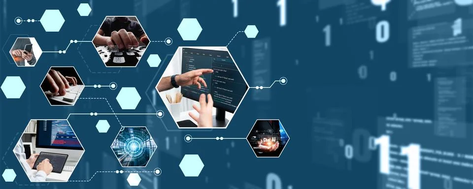 Computer programming, coding and AI artificial intelligence NLP data development Stock Photos