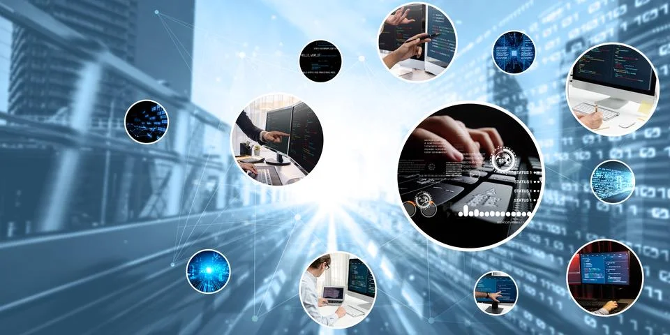 Computer programming, coding and AI artificial intelligence NLP data development Stock Photos