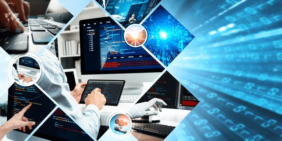 Computer programming, coding and AI artificial intelligence NLP data development Stockfoto's