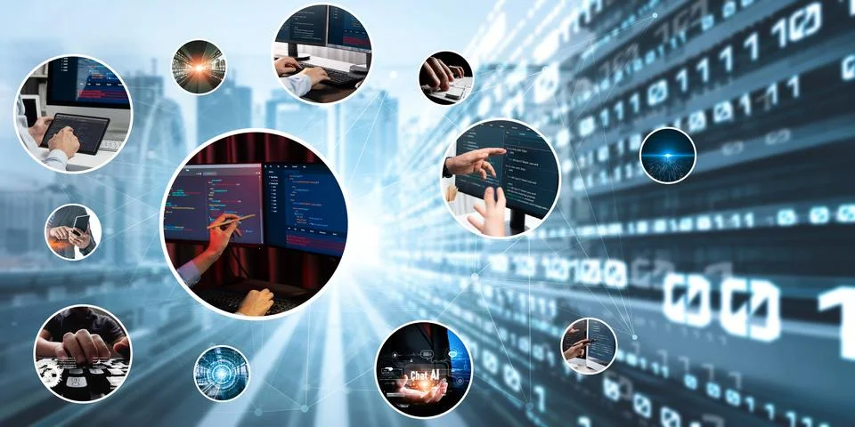 Computer programming, coding and AI artificial intelligence NLP data development 库存照片