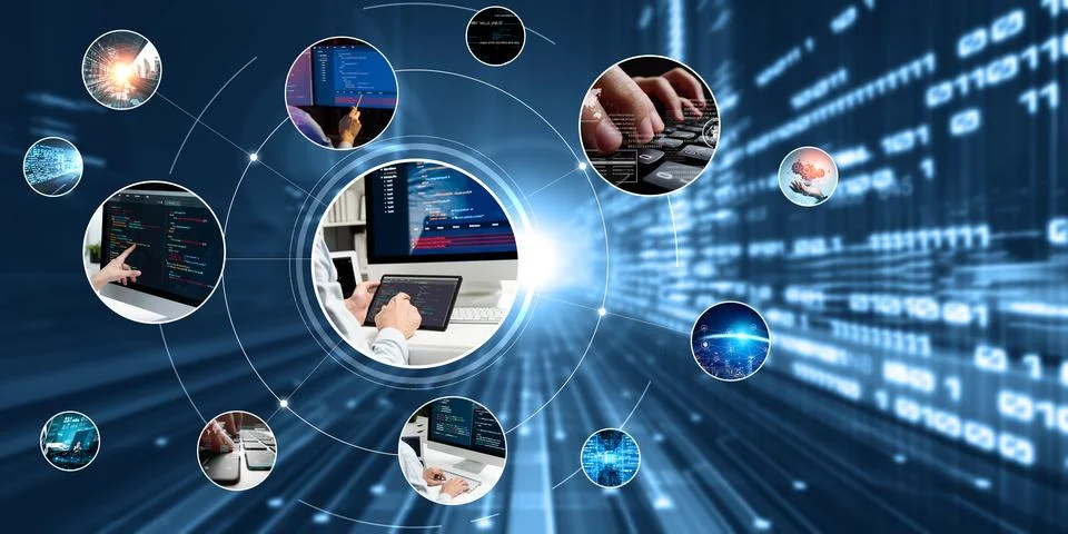 Computer programming, coding and AI artificial intelligence NLP data development Stockfoto's