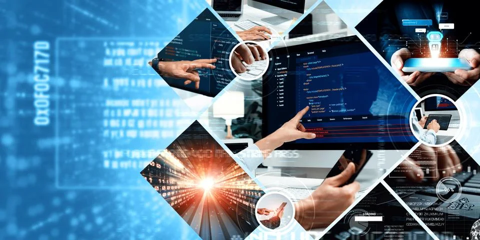 Computer programming, coding and AI artificial intelligence NLP data development Stock Photos