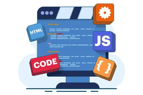 Computer programming concept, Java, HTML symbols, web design, software. Stock Illustration