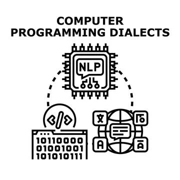 Computer programming dialects and artificial intelligence concepts illustrate Stockillustratie