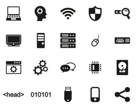 Computer Programming Icons Black &amp; White Set Big Illustrazione stock