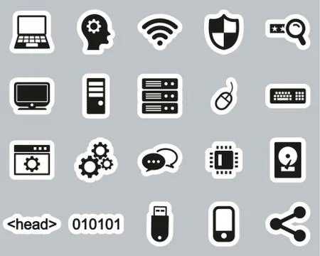 Computer Programming Icons Black &amp; White Sticker Set Big Stock Illustration