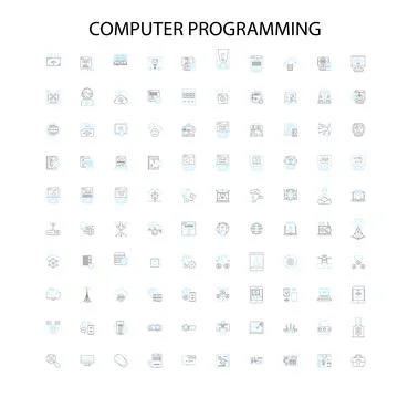Computer programming icons, signs, outline symbols, concept linear illustration Stock Illustration