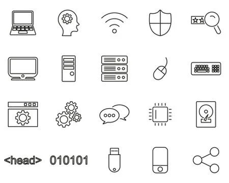 Computer Programming Icons Thin Line Set Big 스톡 일러스트