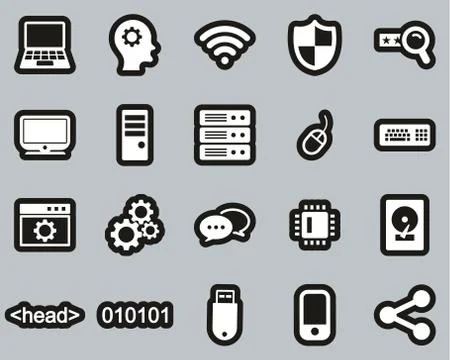 Computer Programming Icons White On Black Sticker Set Big Stock Illustration