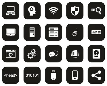 Computer Programming Icons White On Black Flat Design Set Big Stock Illustration