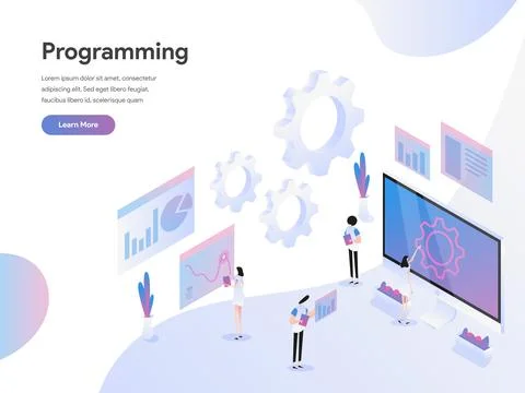 Computer Programming Isometric Illustration Concept Illustrazione stock