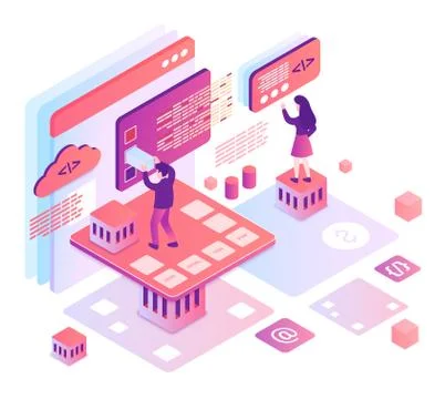 Computer programming isometric vector illustration Stock Illustration