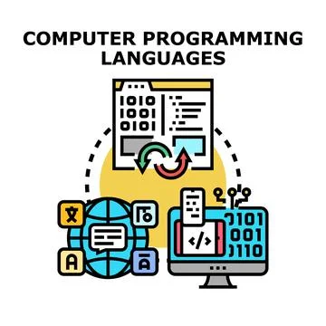 Computer programming languages developing web and app software Stock Illustration