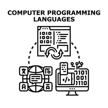 Computer programming languages developing web and app software Stock Illustration
