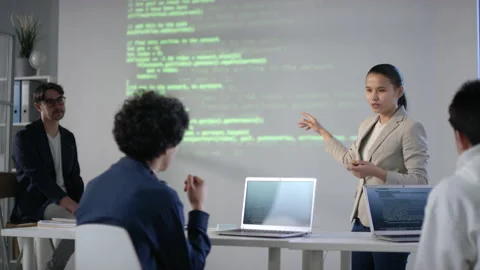 Computer Programming Lesson In Modern Class Stock Footage 141984748