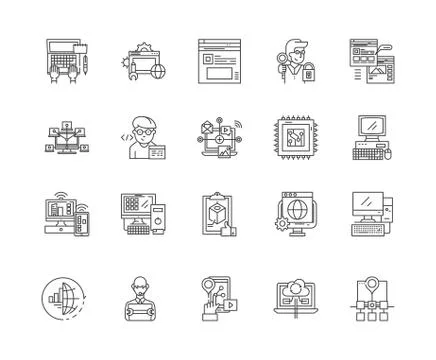 Computer programming line icons, signs, vector set, outline illustration concept Stock Illustration