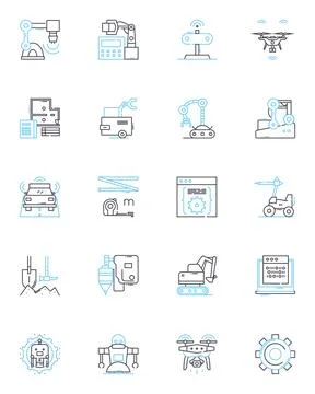 Computer programming linear icons set. Code, Syntax, Debugging, Algorithms Stock Illustration