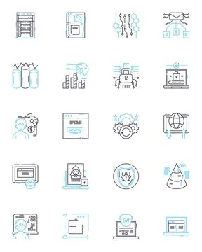 Computer programming linear icons set. Coding, Debugging, Algorithms, Syntax Illustrazione stock