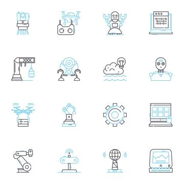 Computer programming linear icons set. Code, Syntax, Debugging, Algorithms Stock Illustration