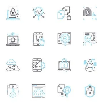 Computer programming linear icons set. Coding, Debugging, Algorithms, Syntax Stock Illustration