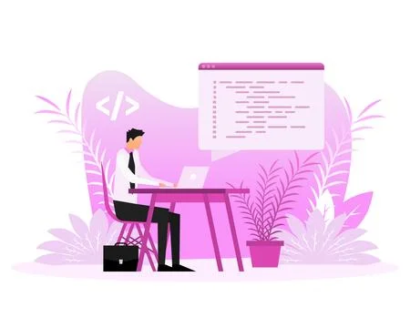 Computer programming or developing software or game. Web Development. Website Stock Illustration