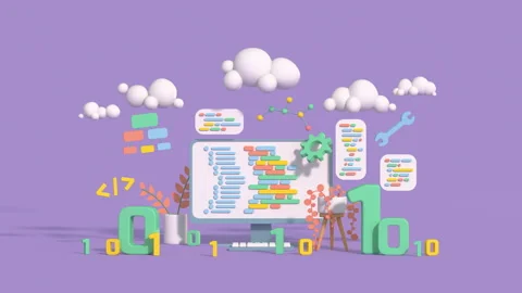 Computer programming or software developing concept 3D render animation Stock Footage 213150279