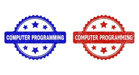 COMPUTER PROGRAMMING Rosette Seals with Grunge Surface Stock Illustration