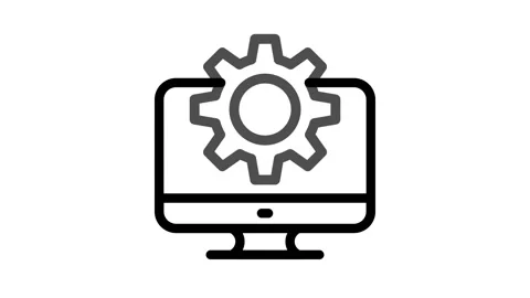 A computer with a prominent gear graphic, representing mechanical or softwa.. Stock Footage 335012298