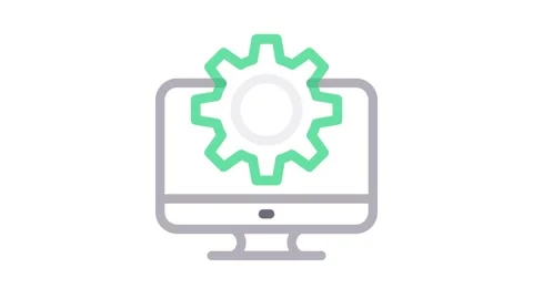 A computer with a prominent green gear graphic, representing mechanical or .. Stock Footage 335011979