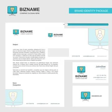 Computer protected  Business Letterhead, Envelope and visiting Card Design ve 스톡 일러스트
