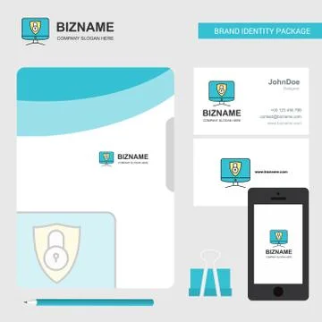 Computer protected  Business Logo, File Cover Visiting Card and Mobile App De Stock Illustration
