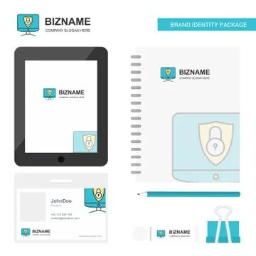 Computer protected  Business Logo, Tab App, Diary PVC Employee Card and USB B Stock Illustration