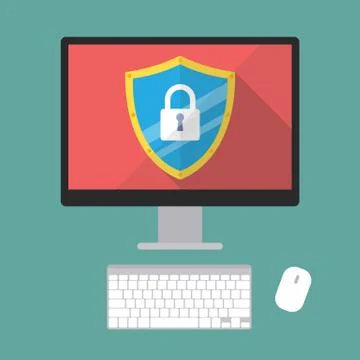 Computer protected by firewall guard Stock Illustration