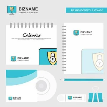 Computer protected  Logo, Calendar Template, CD Cover, Diary and USB Brand St Stock-Illustration