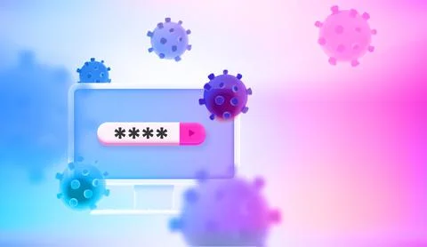 Computer protected by password. 3d vector concept Illustrazione stock