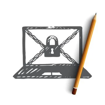 Computer, protection, access, data, lock concept. Hand drawn isolated vector. Stock Illustration