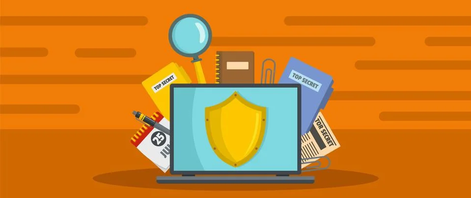 Computer protection banner, flat style Illustrazione stock