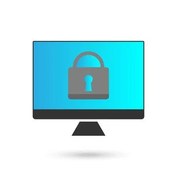 Computer protection icon with padlock, flat design. Stock Illustration