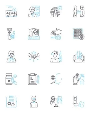 Computer protection linear icons set. Firewall, Antivirus, Malware, Spyware Stock Illustration